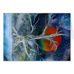 Single Dead Tree Foggy Night Orange Moon Cards