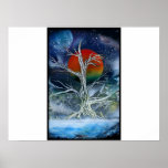 Single Dead Tree Foggy Night Orange Moon posters