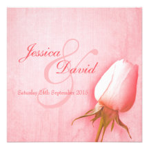 Single pink rose bud wedding square invitation