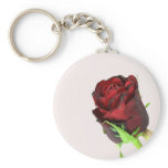 Single red rose on a light pink background. key chain