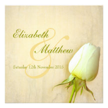 Single white rose bud wedding square invitation