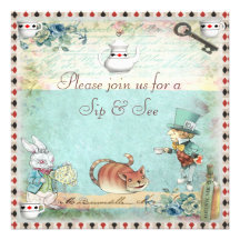 Sip & See Vintage Alice in Wonderland Baby Shower Invites