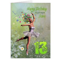 Sister age 13, flower fairy birthday card