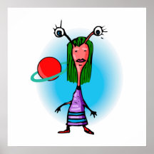 Sister alien studying the planets print