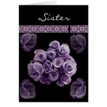 SISTER Be My  Bridesmaid PURPLE Rose Bouquet Greeting Cards