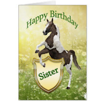 Sister birthday card with a rearing horse