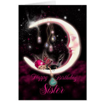 Sister Birthday Card With Fantasy Moon Fairy