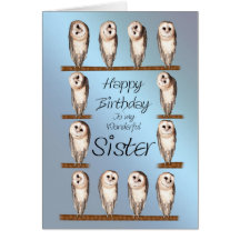 Sister, Curious owls birthday card.