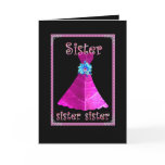 SISTER - Maid of Honor with Magenta Pink Gown Greeting Card