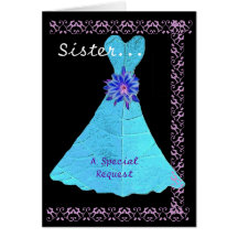 SISTER Maid of Honour Turquoise Gown Lace Trim Greeting Card
