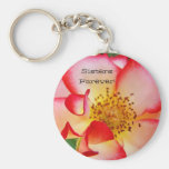 Sisters Forever! keychain White Red Rose Flower