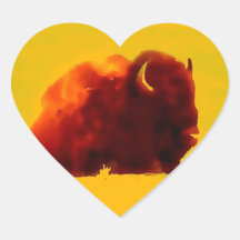 Sitting Bison Silhouette Heart Sticker