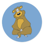 Sitting Brown Bear Cartoon Round Stickers