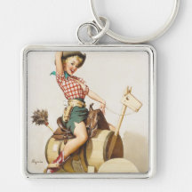 Sitting Pretty Western Pin Up Girl ~ Retro Art Key Chains