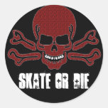 skate or die red textured skull sticker