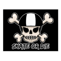 Skate or die skull and crossbones post cards