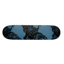 skateboard design black flowery-Blue