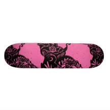 skateboard design black flowery-Pink