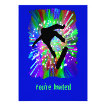 Skateboard Flip Out in Fireworks Custom Invite