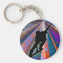 Skateboard on a Building Ray Keychains