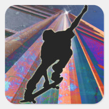 Skateboard on a Building Ray Square Sticker