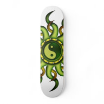 Skateboard, Yin Yang Sun, Green, Wood Background