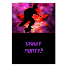 Skateboarder in Cosmic Cloud Party Greeting Cards
