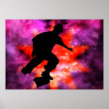 Skateboarder in Cosmic Clouds Poster