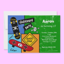 Skateboarding Birthday (Green) invitations