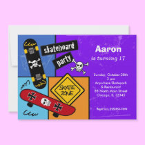 Skateboarding Birthday (Purple) invitations