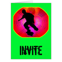 Skateboarding on Fluorescent Starburst Party Cards