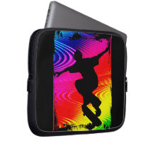 Skateboarding on Rainbow Grunge Background Laptop Sleeve