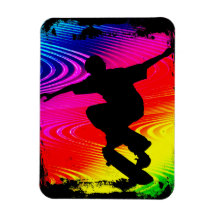 Skateboarding on Rainbow Grunge Background Rectangle Magnet