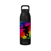 Skateboarding on Rainbow Grunge Reusable Water Bottles