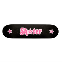 Skater pink text design on black skate deck