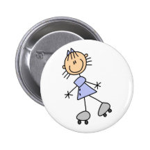 Skating Stick Girl Button