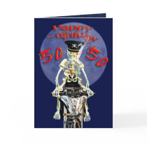 Skeleton biker 50th birthday card