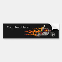 Skeleton Biker & Flames: Bumper Sticker