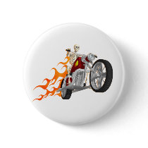 Skeleton Biker & Flames: Pinback Buttons