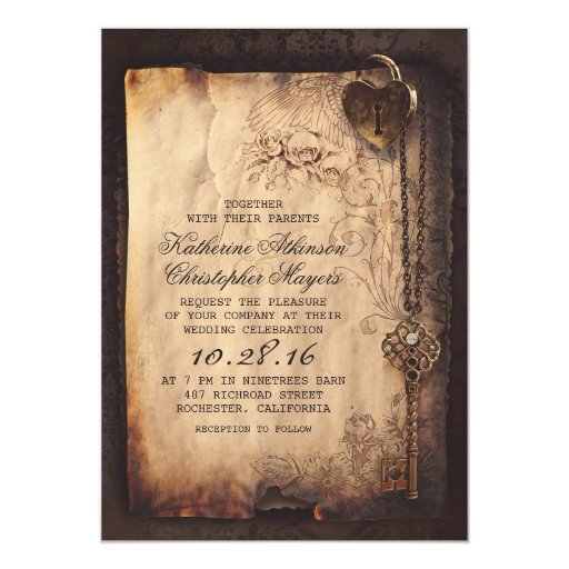 Skeleton Key Vintage Wedding Invitations Zazzle skeleton-key-vintage-wedding-invitations-zazzle