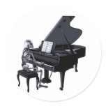 Skeleton Piano Player Round Sticker