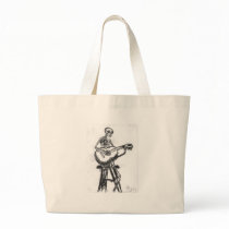 Skeleton Playing Guitar Charcoal Drawing Tote Bags