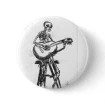 Skeleton Playing Guitar Charcoal Drawing Pin