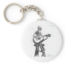 Skeleton Playing Guitar Charcoal Drawing Key Chains