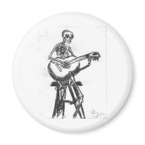 Skeleton Playing Guitar Charcoal Drawing Refrigerator Magnets