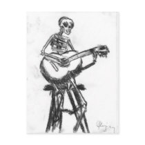 Skeleton Playing Guitar Charcoal Drawing Post Cards