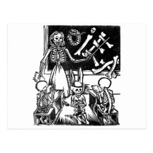 Skeleton Teacher and Students "Day of the Dead" Postcards