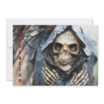 Skeleton With Black Hooded Cape Invitation