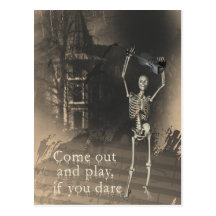 Skeleton with Violin Dares You to Come Out & Play Post Card
