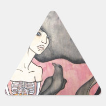 Skeleton Woman with Raven Triangle Stickers